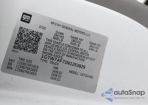 2022 GMC Savana Cargo Rwd 2500 Regular Wheelbase Work Van from USA, damaged, VIN 1GTW7AF71N1253829